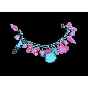 Disney Charm Bracelet Minnie Mouse Bow Hearts Pink